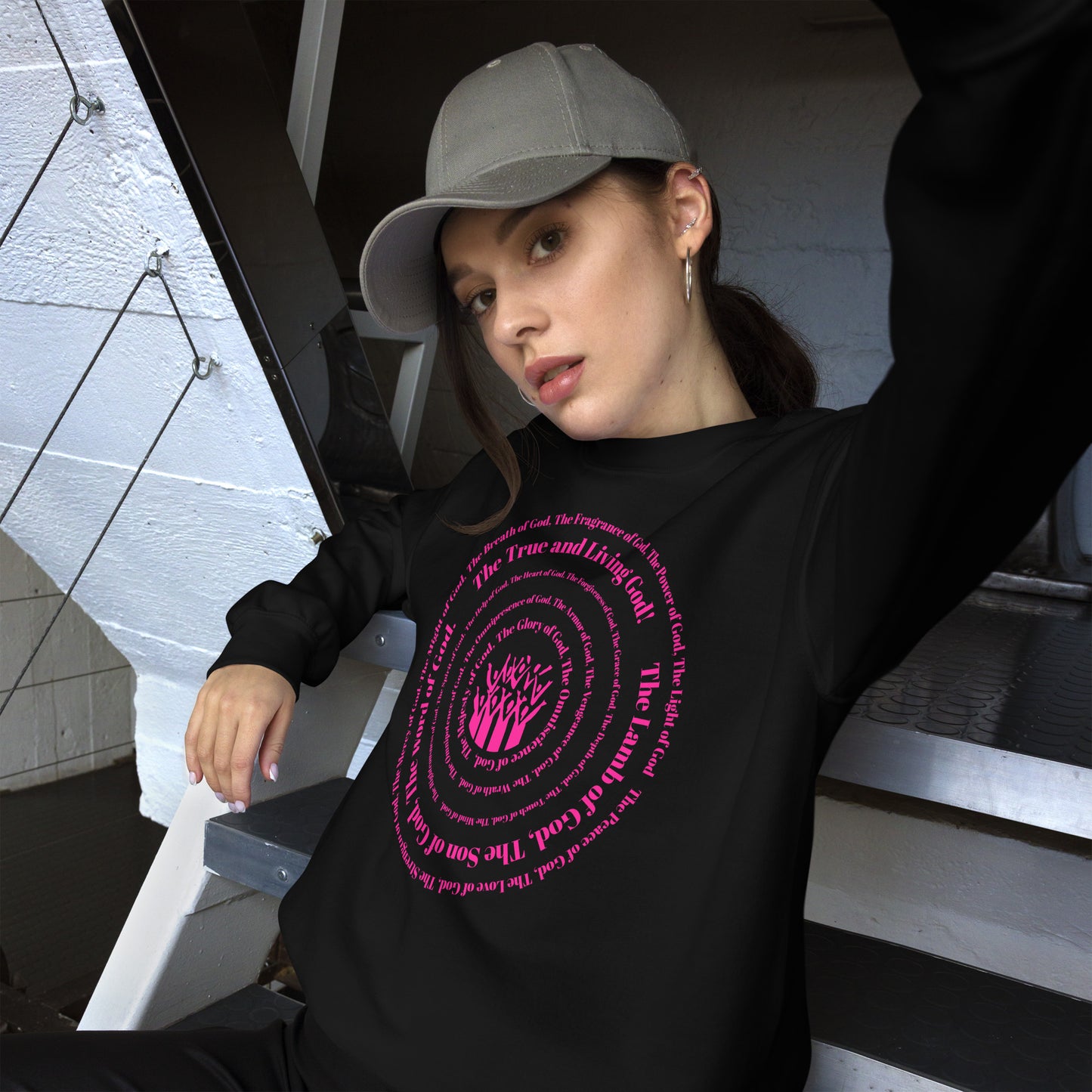 Attributes of God Unisex Sweatshirt - Hot Pink Spiral