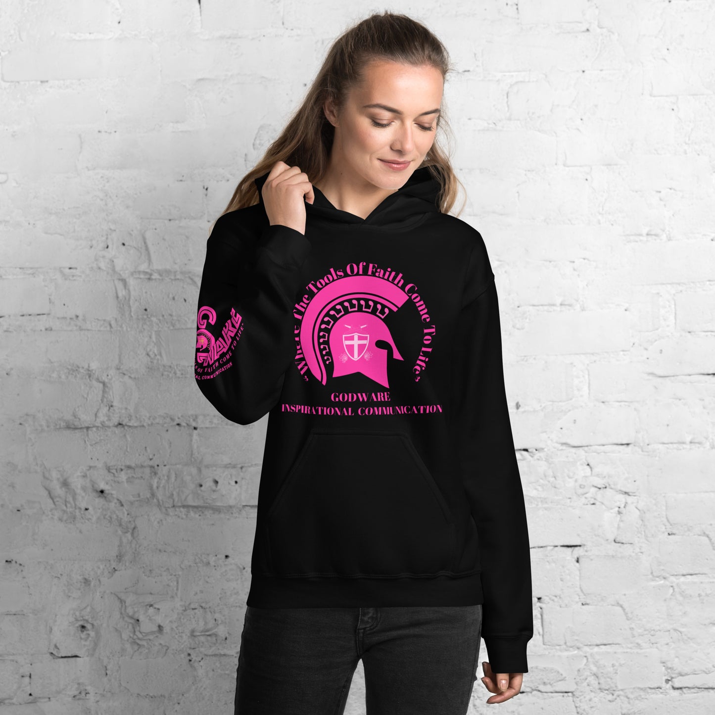 Godware Brand Helmet Logo Unisex hoodie - Hot Pink logo