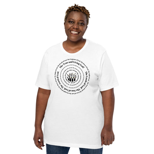 Attributes of God Unisex t-shirt (lrgr sizes) - White/Black print