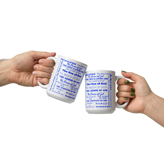 Attributes of God White/Blue Inspirational mug