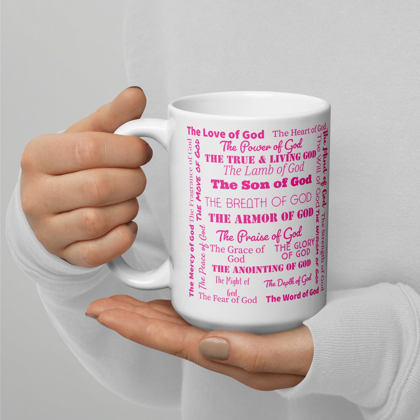 Attributes of God 15 oz Ceramic Mug - Pink/White