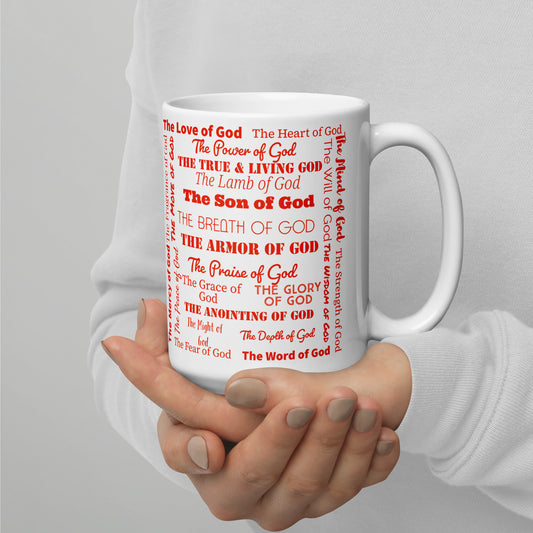 Attributes of God White/Red Inspirational mug