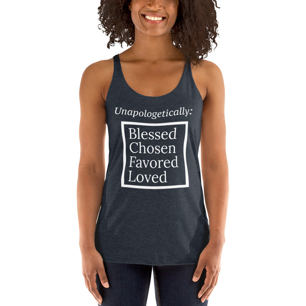 Unapologetic Women's Racerback Tank - White print