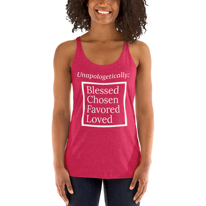 Unapologetic Women's Racerback Tank - White print
