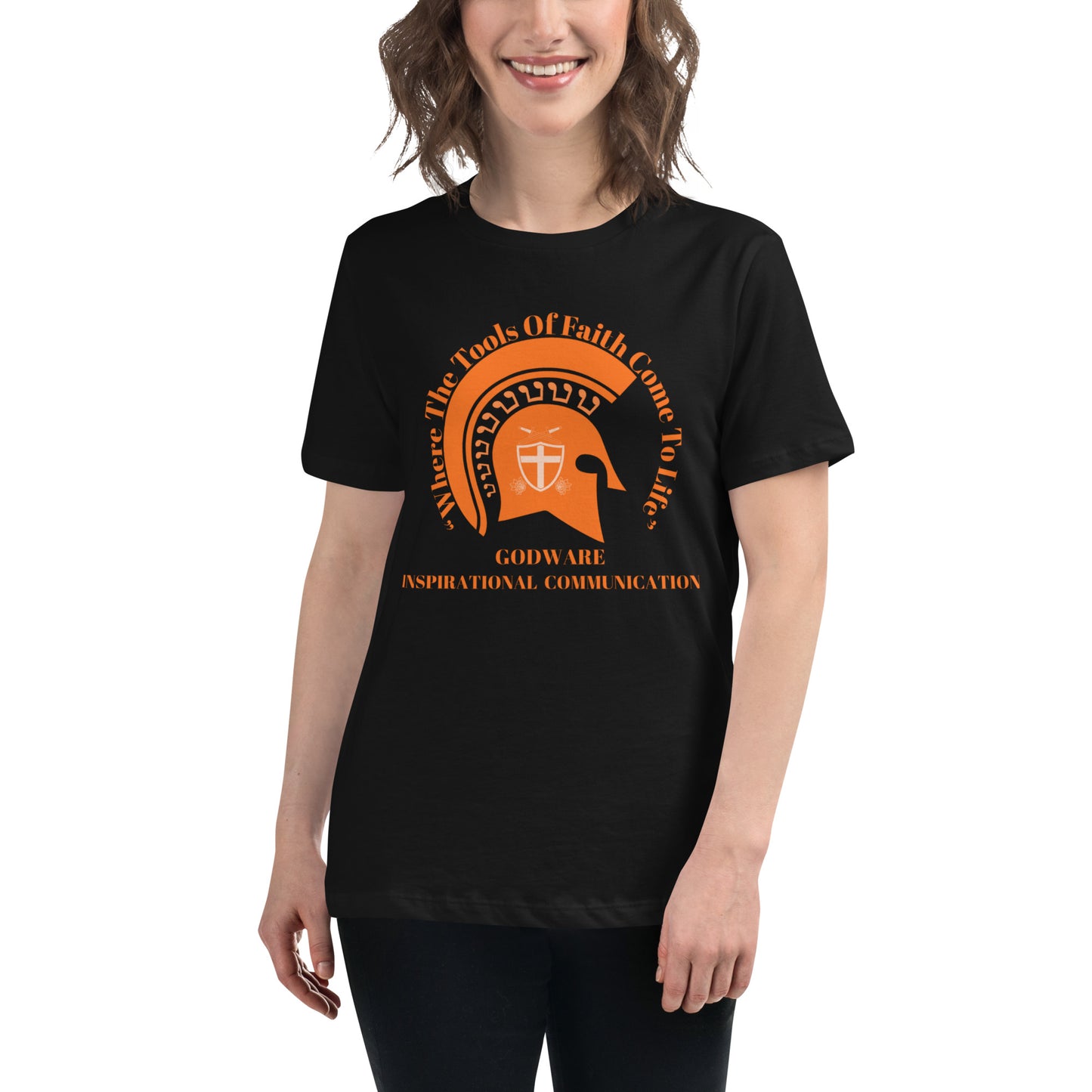 Godware Helmet Logo Women's Relaxed short-sleeved t-Shirt - Orange melon logo