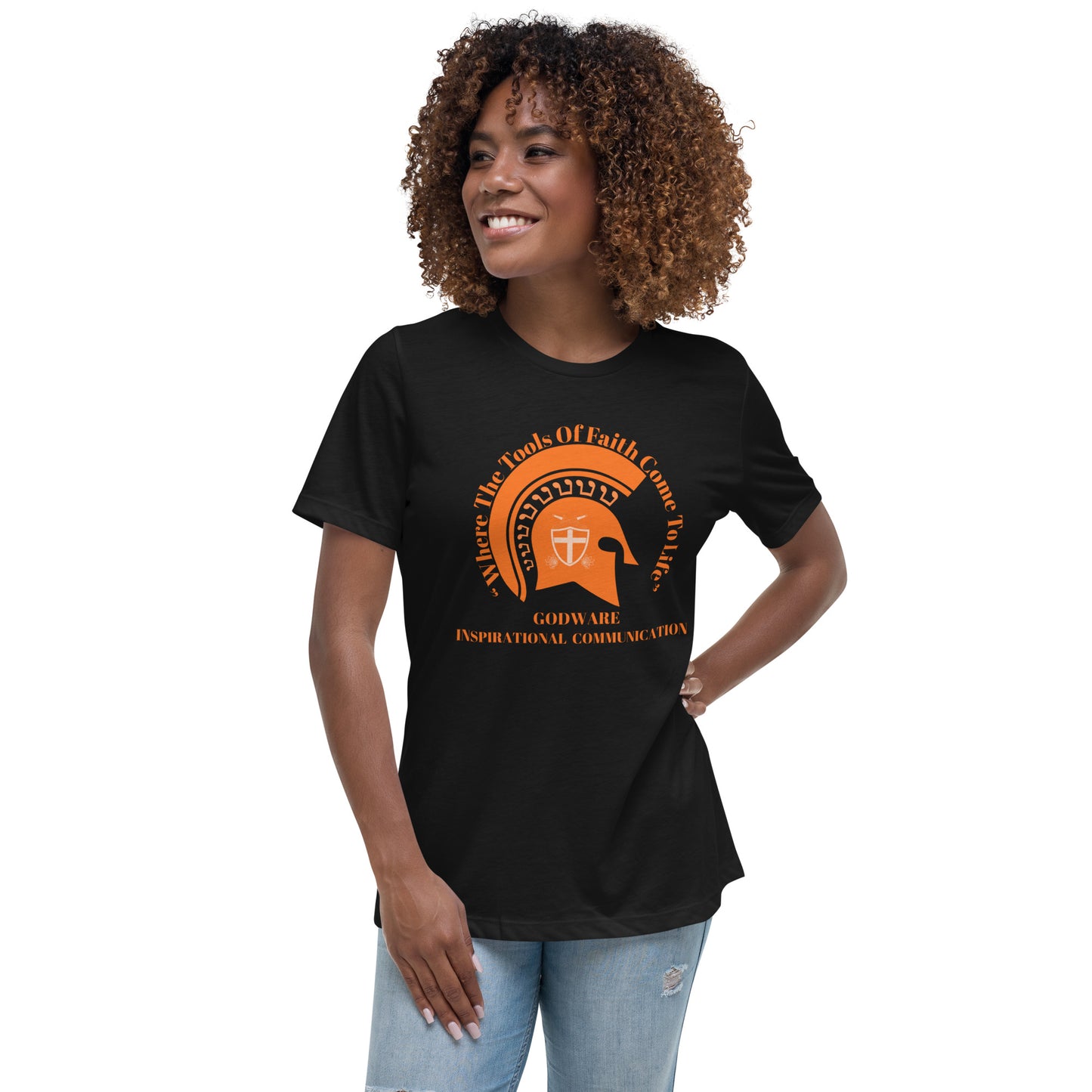 Godware Helmet Logo Women's Relaxed short-sleeved t-Shirt - Orange melon logo