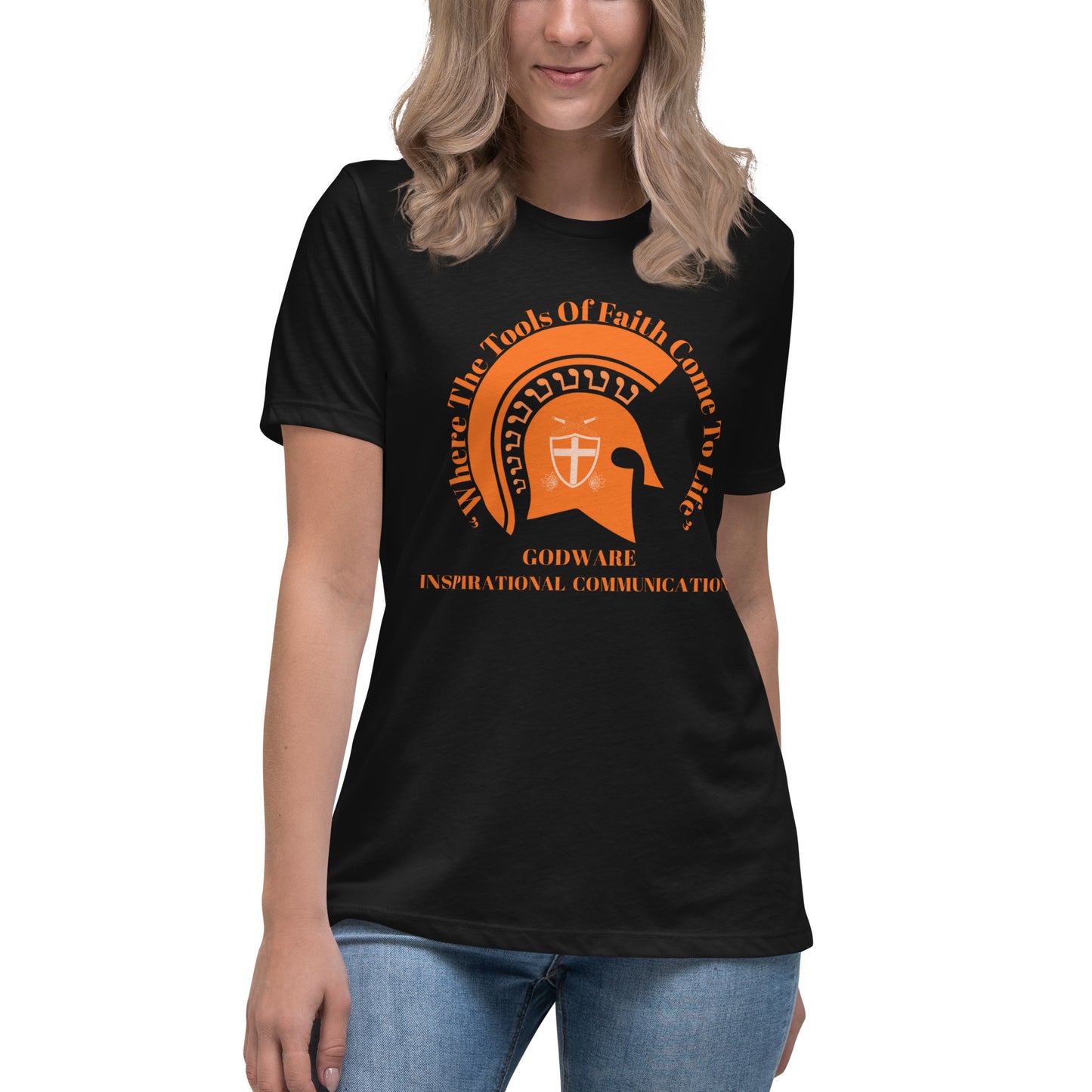 Godware Helmet Logo Women's Relaxed short-sleeved t-Shirt - Orange melon logo