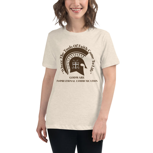 Godware Helmet Logo Women's Relaxed short-sleeved t-Shirt - Brown logo