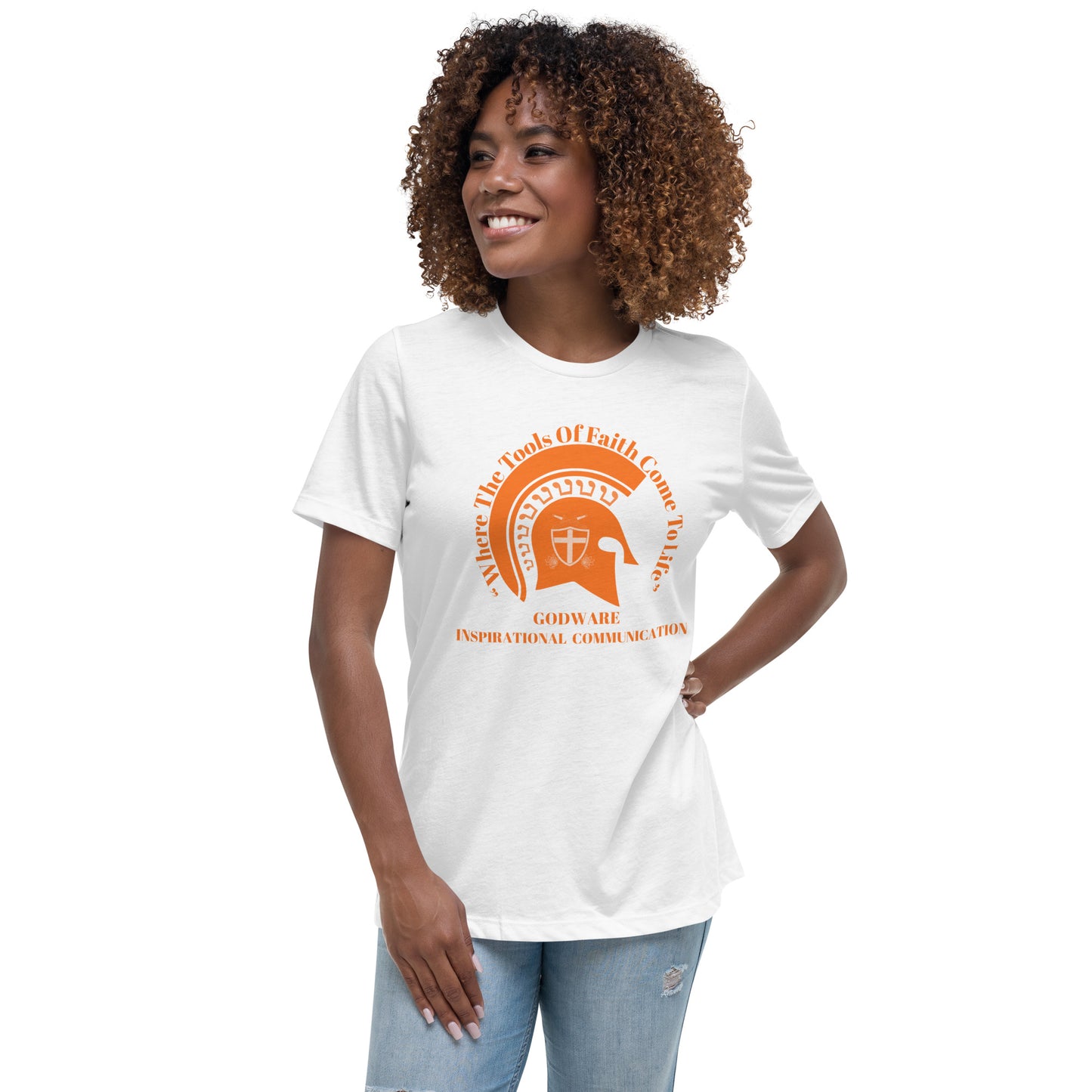 Godware Helmet Logo Women's Relaxed short-sleeved t-Shirt - Orange melon logo