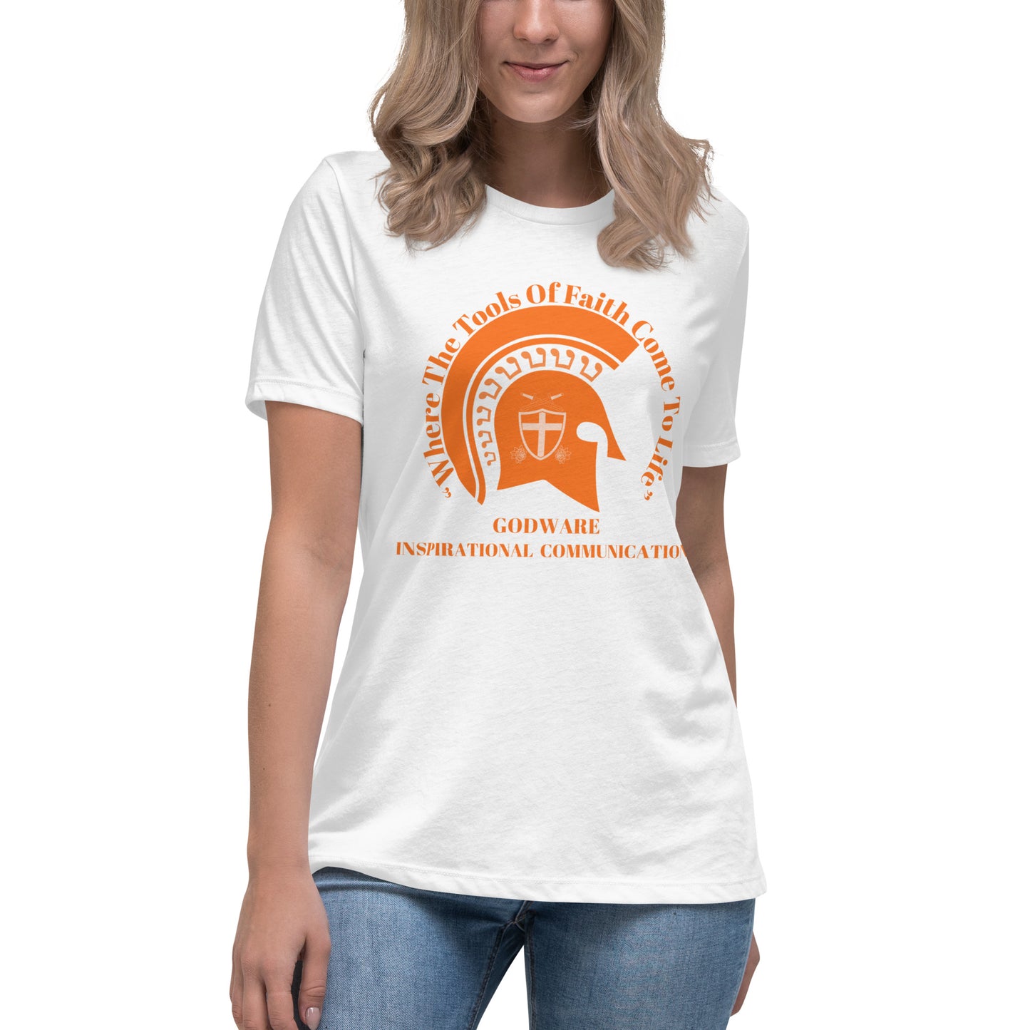 Godware Helmet Logo Women's Relaxed short-sleeved t-Shirt - Orange melon logo